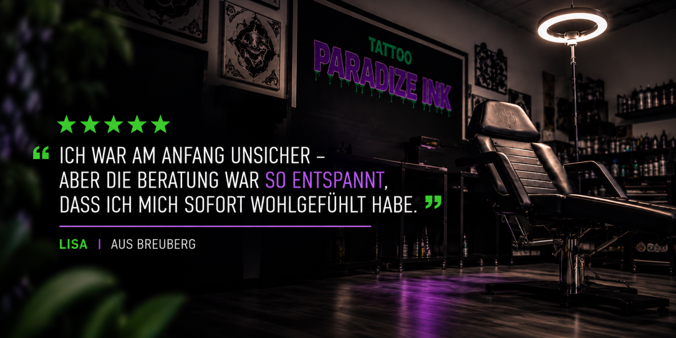 Kundenmeinung – Paradize INK Kundenbewertung von Lisa über Paradize INK Tattoo Mömlingen