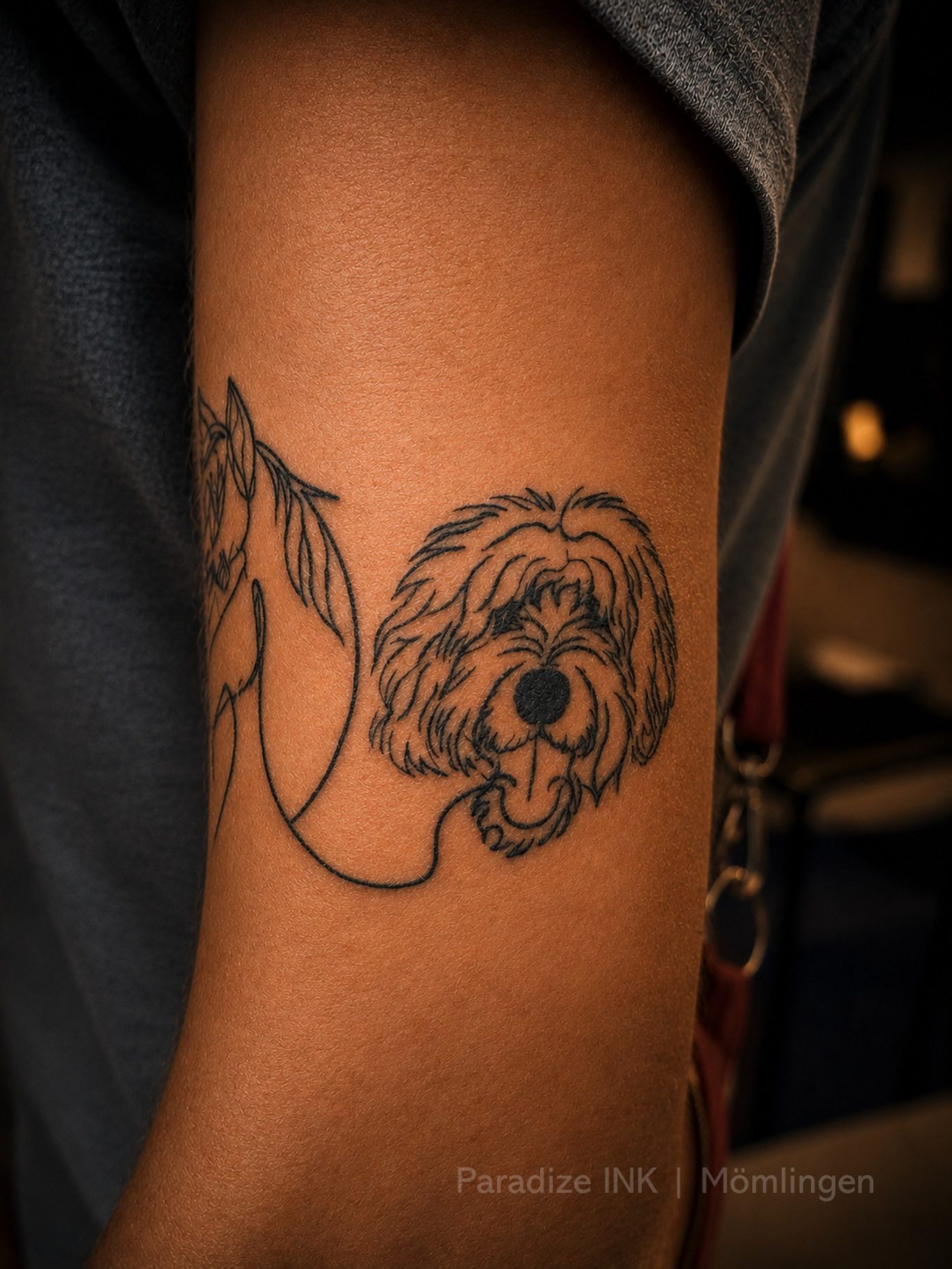One Liner Hund Fineline Paradize INK Tattoo Mömlingen Fineline Tattoo Hund